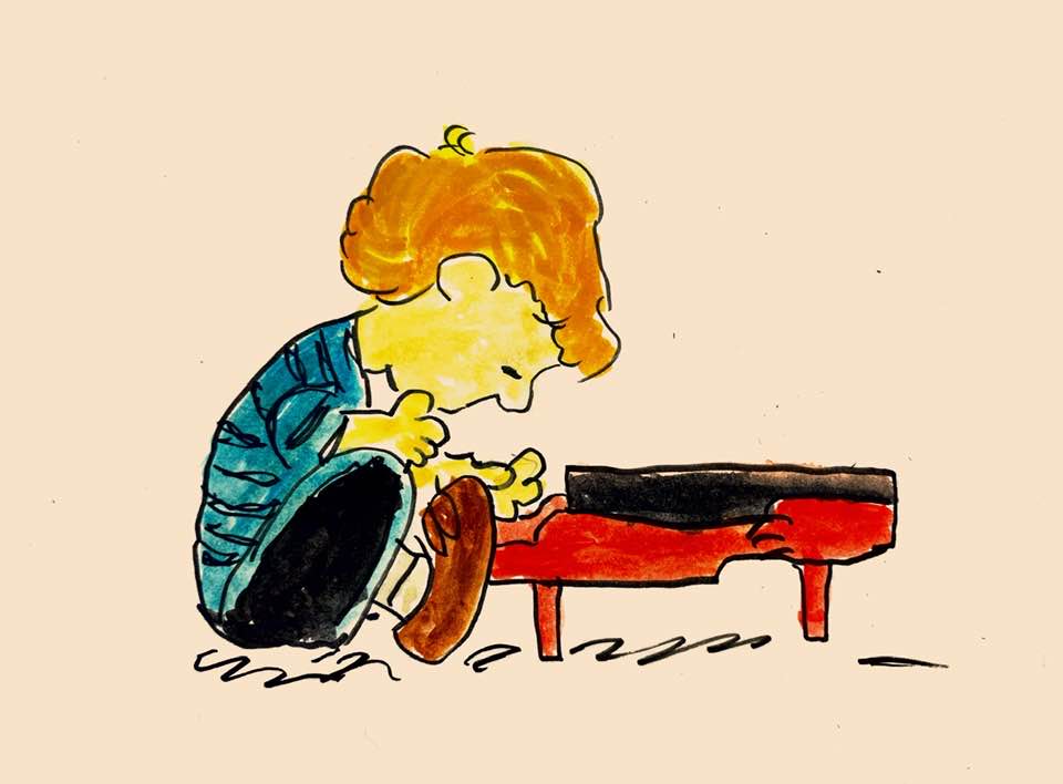 「ピーナッツ」登場人物のシュローダーがピアノを弾いている絵の模写